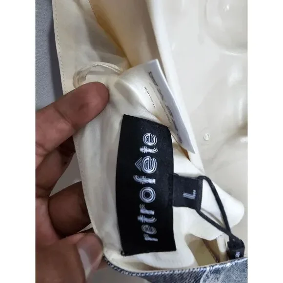 Retrofête Blue Romano Denim Halter Neck Duncan Cropped Top Size Large - Picture 5 of 5